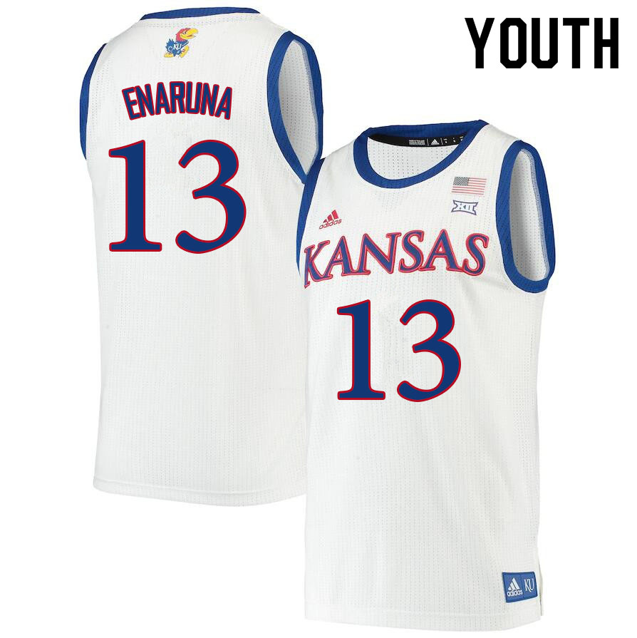 Youth #13 Tristan Enaruna Kansas Jayhawks College Basketball Jerseys Sale-White